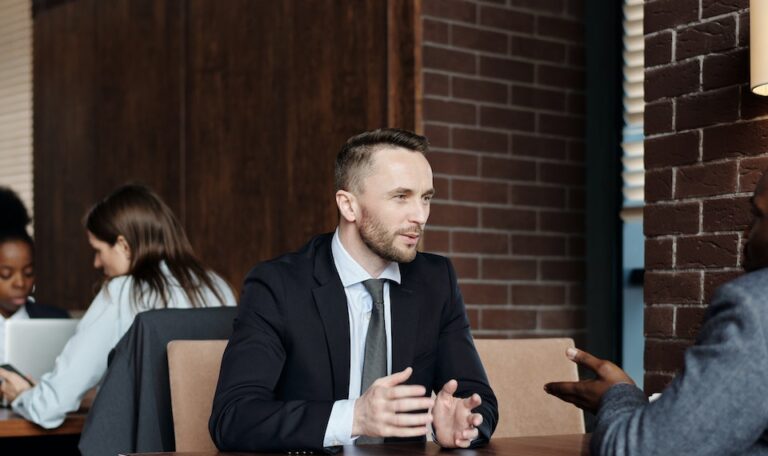 an attorney discussing with a client